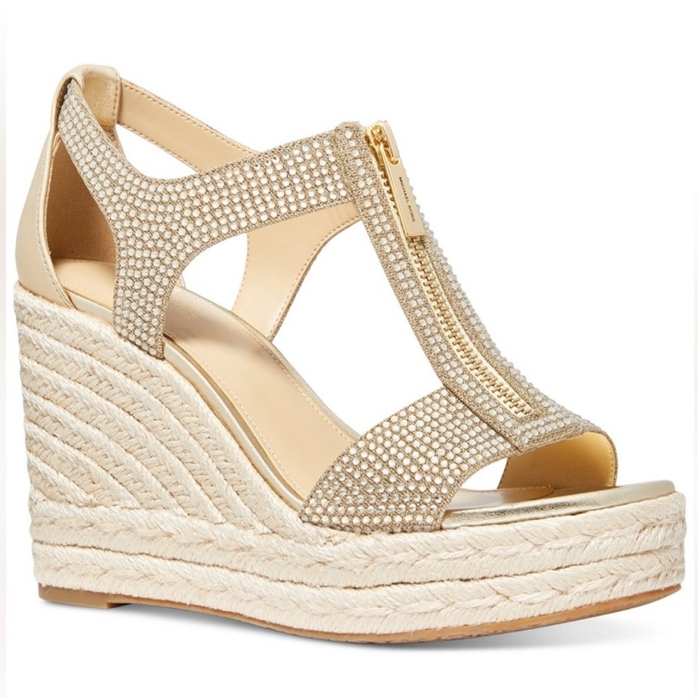 Michael Kors Espadrilles Wedge Gold Crystals size 7.5